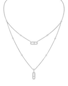 VJ fB[X ANZT[ lbNXE`[J[Ey_ggbv [X Messika Move Uno 2 Rows Diamond Pav Necklace in 18K Gold, 18" White Gold zCg