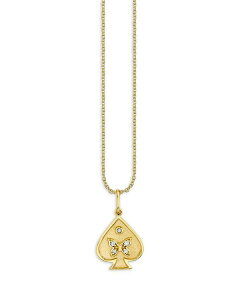 yz Vhj[G@ fB[X lbNXE`[J[Ey_ggbv ANZT[ 14K Yellow Gold Diamond Ace of Spades Charm Necklace, 16" Gold