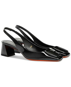 �T���g�[�j ���f�B�[�X �V���[�Y �p���v�X ���U�[ �q�[�� Santoni Women's Patent Leather Mid-Heel Slingback Pumps Black �u���b�N