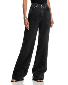 ���_�� ���f�B�[�X �{�g���X �f�j���p���c ���C�h���b�O ���U�[ �W�[���Y RE/DONE High Rise Leather Pocket Wide Leg Jeans in Back to Back to Black Leather �u���b�N