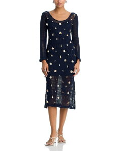 �A�N�A ���f�B�[�X �g�b�v�X �����s�[�X �~�f�B AQUA Treasure Crocheted Midi Dress - Exclusive Navy �l�C�r�[