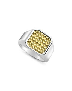 ���S�X �����Y �A�N�Z�T���[ �����O LAGOS Men's 18K Yellow Gold & Sterling Silver Anthem Caviar Beaded Square Ringold/Silver �S�[���h