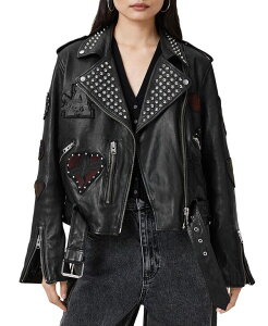 �I�[���Z�C���c ���f�B�[�X �A�E�^�[ �W���P�b�g�E�u���]�� ���U�[ ALLSAINTS Leather College Biker Jacket Black �u���b�N