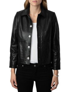 �U�f�B�O �G ���H���e�[�� ���f�B�[�X �A�E�^�[ �W���P�b�g�E�u���]�� ���U�[ Zadig & Voltaire Litchi Cuir Lisse Leather Jacket Noir