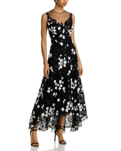 �e���W�����o�C���b�L�[�t���[�}�� ���f�B�[�X �g�b�v�X �����s�[�X �`���[�� Teri Jon by Rickie Freeman Tulle Beaded 3D Flower High Low Hem Gown Black White �z���C�g