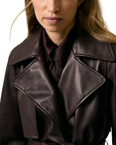 ���C�X ���f�B�[�X �A�E�^�[ �W���P�b�g�E�u���]�� �N���b�v�h ���U�[ REISS Bodie Belted Cropped Leather Trench Jacket Oxblood Burgundy �o�[�K���f�B