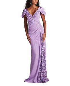 �^�_�V�V���[�W ���f�B�[�X �g�b�v�X �����s�[�X �N���[�v �h���[�v �X�p���R�[�� �h�J Tadashi Shoji Sunas Draped Crepe and Sequin Embroidered Gown Purple �p�[�v��