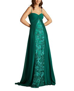 �^�_�V�V���[�W ���f�B�[�X �g�b�v�X �����s�[�X �V�t�H�� �I�[�o�[���C �h�J Tadashi Shoji Monte Chiffon Overlay Embroidered Gown Green �O���[��