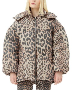 �K�j�[ ���f�B�[�X �A�E�^�[ �W���P�b�g�E�u���]�� �_�E�� GANNI Leopard Puffer Down Jacket Almond Milk �A�j�}��