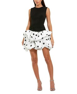 �}�b�N�_�K�� ���f�B�[�X �g�b�v�X �����s�[�X �h�b�g�� �N���[�v �h�b�g �~�j �X�J�[�g �m�[�X���[�u Mac Duggal Sleeveless Crepe Mini Dress With Polka Dot Skirt Black Ivory �A�C�{���[