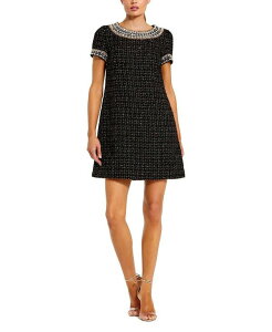 �}�b�N�_�K�� ���f�B�[�X �g�b�v�X �����s�[�X �~�j Mac Duggal Short Sleevembellished Boucle Mini Dress Black Gold �u���b�N