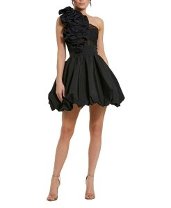 �}�b�N�_�K�� ���f�B�[�X �g�b�v�X �����s�[�X �t���� �~�j Mac Duggal Taffeta One Shoulderuffle Bubble Mini Dress Black �u���b�N
