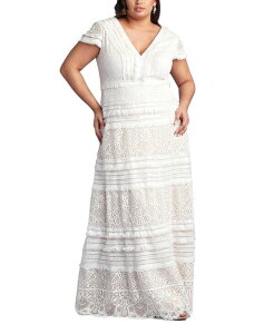 �^�_�V�V���[�W ���f�B�[�X �g�b�v�X �����s�[�X ���[�X �t�����W Tadashi Shoji Nisa Lace & Fringe Gown Ivory �A�C�{���[