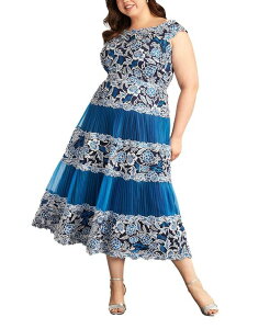 �^�_�V�V���[�W ���f�B�[�X �g�b�v�X �����s�[�X �h�J Tadashi Shoji Klein Embroidered Tea-Length Dress Blue �u���[