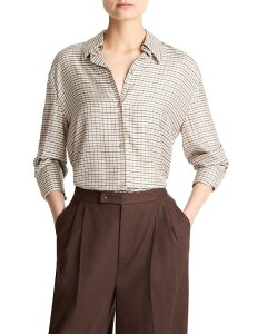 ���B���X ���f�B�[�X �g�b�v�X �V���c Vince Micro Check Button Front Shirtaupe Multi �g�[�v