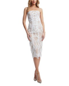 �h���X�U�|�v���[�V���� ���f�B�[�X �g�b�v�X �����s�[�X �t�����W Dress the Population Viviana Fringe Trim Dress White-Nude �z���C�g