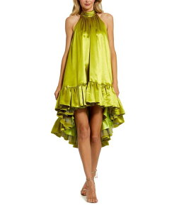�}�b�N�_�K�� ���f�B�[�X �g�b�v�X �����s�[�X �n�C�l�b�N �~�j �T�e�� Mac Duggal High Neck Satin Mini Dress with Keyhole Apple Green �O���[��