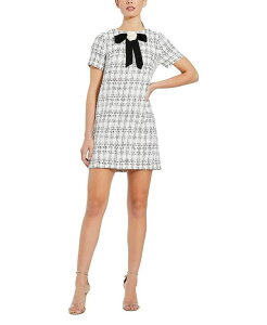 �}�b�N�_�K�� ���f�B�[�X �g�b�v�X �����s�[�X �~�j Mac Duggal Women'short Sleeve Boucle Mini Dress with Bow Ivory �A�C�{���[