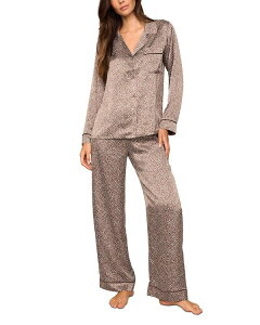 �G�o�[�W�F�C ���f�B�[�X �A�E�^�[ �p�[�J�[�E�X�E�F�b�g �v�����g �V���N Eberjey Inez Printed Washable Silk Long Pajama Set Animal Instinct Deep Taupe �g�[�v