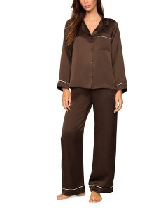 �G�o�[�W�F�C ���f�B�[�X �A�E�^�[ �p�[�J�[�E�X�E�F�b�g �V���N Eberjey Inez Washable Silk Long Pajama Set Chocolate/Ivory �A�C�{���[