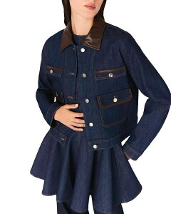�}�[�W�� ���f�B�[�X �A�E�^�[ �W���P�b�g�E�u���]�� �f�j�� ���U�[ �t�F�C�N���U�[ Maje Denim Jacket with Faux Leather Navy �l�C�r�[