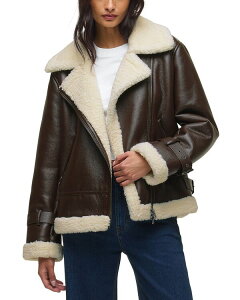�n�h�\�� ���f�B�[�X �A�E�^�[ �W���P�b�g�E�u���]�� ���U�[ �t�F�C�N���U�[ Hudson Faux Leather Sherpa Jacket Black Coffee �u���b�N