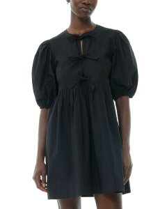 �K�j�[ ���f�B�[�X �g�b�v�X �����s�[�X �~�j �R�b�g�� GANNI Black Cotton Poplin Tie String Mini Dress Black �u���b�N