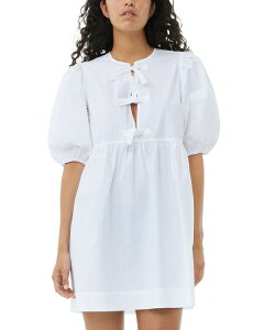 �K�j�[ ���f�B�[�X �g�b�v�X �����s�[�X �~�j �R�b�g�� GANNI White Cotton Poplin Tie String Mini Dress Bright White �z���C�g