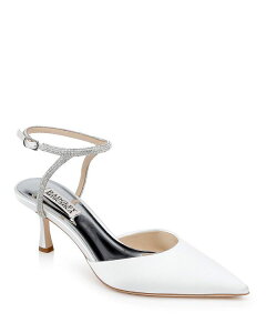 �o�b�W�F���[�~�V���J ���f�B�[�X �V���[�Y �p���v�X �q�[�� Badgley Mischka Women's Autumn Pointed Toe Pav Embellished Mid Heel Pumps White Satin �z���C�g