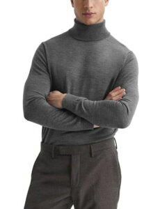 ���C�X �����Y �A�E�^�[ �j�b�g�E�Z�[�^�[ �X�����t�B�b�g �^�[�g���l�b�N �E�[�� REISS Caine Merino Wool Slim Fiturtleneck Sweater Mid Gray Melange �O���[