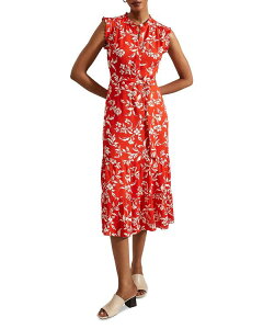�z�b�u�X�����h�� ���f�B�[�X �g�b�v�X �����s�[�X �t���� �~�f�B HOBBS LONDON Elsa Ruffled Midi Dress Red Buttercream ���b�h