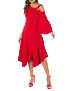�R�[�X�g ���f�B�[�X �g�b�v�X �����s�[�X �N���[�v �t���� �~�f�B Coast One Shoulderuffle Crepe Midi Dress Red ���b�h
