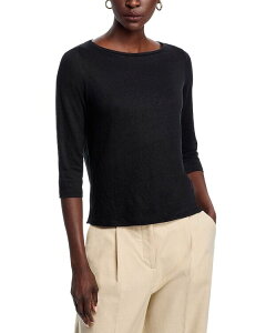 �}�W�F�X�e�B�b�N ���f�B�[�X �g�b�v�X �V���c Majestic Filatures Boat Neck Three Quarter Length Sleeve Top Noir