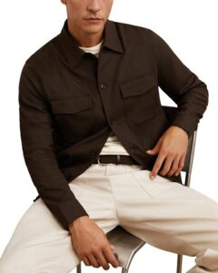 ���C�X �����Y �A�E�^�[ �W���P�b�g�E�u���]�� �V���c REISS Daviday Twill Twin Pocket Shirt Jacketobacco Brown �u���E��