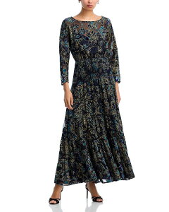 �A�N�A ���f�B�[�X �g�b�v�X �����s�[�X �x���x�b�g �}�L�V AQUA Velvet Burnout Maxi BOHO Dress - Exclusive Navy/Blue �l�C�r�[