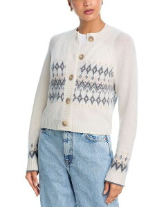 �A�N�A ���f�B�[�X �A�E�^�[ �J�[�f�B�K�� �N���[�l�b�N AQUA 100% Cashmere Fair isle Brush Crewneck Cardigan - Exclusive Ivory/Oat/Grey �A�C�{���[