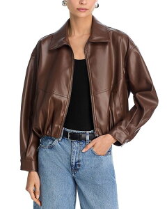 �A�N�A ���f�B�[�X �A�E�^�[ �W���P�b�g�E�u���]�� ���U�[ �t�F�C�N���U�[ AQUA Faux Leather Bubble Hem Bomber Jacket - Exclusive Brown �u���E��