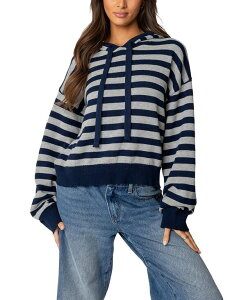 �A�f�B�N�e�b�h ���f�B�[�X �A�E�^�[ �j�b�g�E�Z�[�^�[ Edikted Striped Hooded Knit Sweater Navy �l�C�r�[