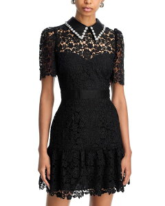 �A�N�A ���f�B�[�X �g�b�v�X �����s�[�X �~�j ���[�X AQUA Pearl Trim Short Sleeve Lace Mini Dress - Exclusive Black �u���b�N