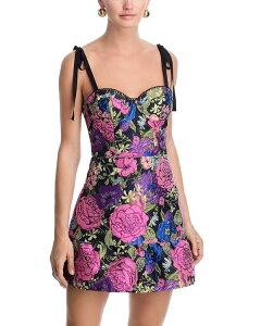 �A�N�A ���f�B�[�X �g�b�v�X �����s�[�X �t�����[�� �~�j �t�����[ AQUA Floral Brocade Bustier Mini Dress - Exclusive Black/Pink �u���b�N