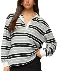 �A�f�B�N�e�b�h ���f�B�[�X �g�b�v�X �V���c Edikted Renya Striped Rugby Shirt Gray �O���[