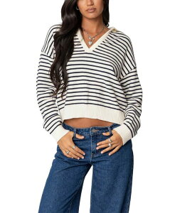�A�f�B�N�e�b�h ���f�B�[�X �A�E�^�[ �j�b�g�E�Z�[�^�[ Edikted Copenhagen Oversized Striped Sweater Navy And Cream �N���[��