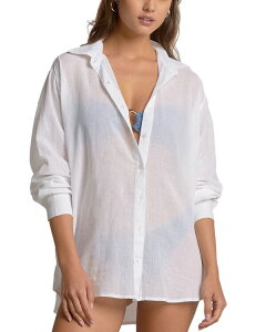 �G���� ���f�B�[�X �g�b�v�X �V���c �{�^���_�E�� �O���t�B�b�N Elan Graphic Button Down Swim Cover Up Shirt White Vibe �z���C�g