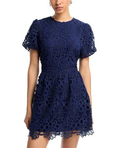 �A�N�A ���f�B�[�X �g�b�v�X �����s�[�X �~�j ���[�X AQUA Puff Sleeve Mini Lace Dress - Exclusive Navy �l�C�r�[