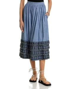 �G���A�X�^�[�Y ���f�B�[�X �{�g���X�J�[�g �h�J Area Stars Chambray Embroidered Skirt Blue �u���[