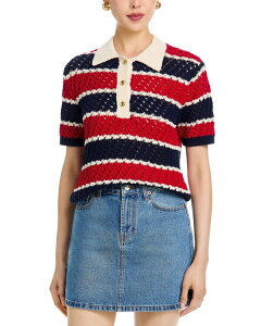 �A�N�A ���f�B�[�X �A�E�^�[ �j�b�g�E�Z�[�^�[ AQUA Striped Short Sleeved Rugby Sweater - Exclusive Red/Navy �l�C�r�[