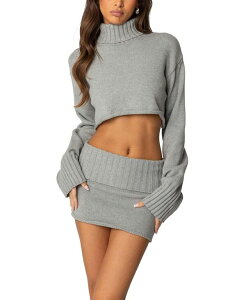 �A�f�B�N�e�b�h ���f�B�[�X �A�E�^�[ �j�b�g�E�Z�[�^�[�g���l�b�N���b�v�h Edikted Gino Cropped Turtle Neck Sweater Gray Melange �O���[