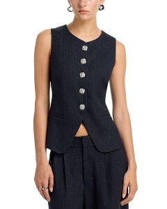 �A�N�A ���f�B�[�X �A�E�^�[ �x�X�g AQUA Pinstripe Rhinestone Button Vest - Exclusive Navy �l�C�r�[