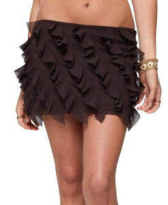 �A�f�B�N�e�b�h ���f�B�[�X �{�g���X�J�[�g �V�t�H�� �t���� �~�j Edikted Clare Chiffon Ruffled Mini Skirt Brown �u���E��