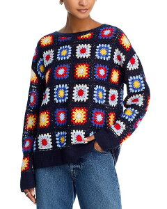 �A�N�A ���f�B�[�X �A�E�^�[ �j�b�g�E�Z�[�^�[ �p�b�`���[�N AQUA Rainbow Crochet Patchwork Sweater Navy �l�C�r�[